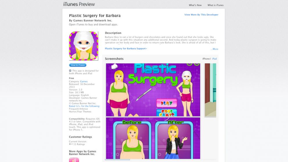 Plastic Surgery Barbie Game Deleted From iTunes ABC News