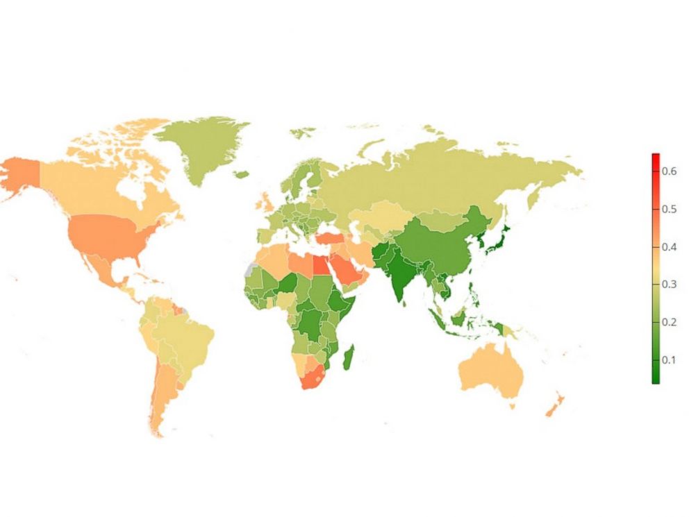 PHOTO: NCD-RisC has released this world map showing a projection of obesity prevalence by country in the world in 2025.