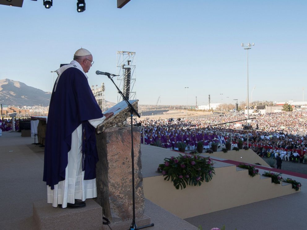 PHOTO:Pope Francis speaks during a mass he celebrated in Ciudad Juarez, Mexico, Feb. 17, 2016. 
