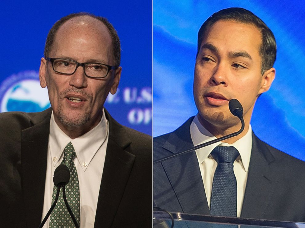 PHOTO: Tom Perez speaks at the 84th annual Winter Meeting of The United States Conference of Mayors in Washington, Jan. 21, 2016. Julian Castro speaks onstage during the 2016 HOPE Global Forum at Atlanta Marriott Marquis, Jan. 14, 2016 in Atlanta. 