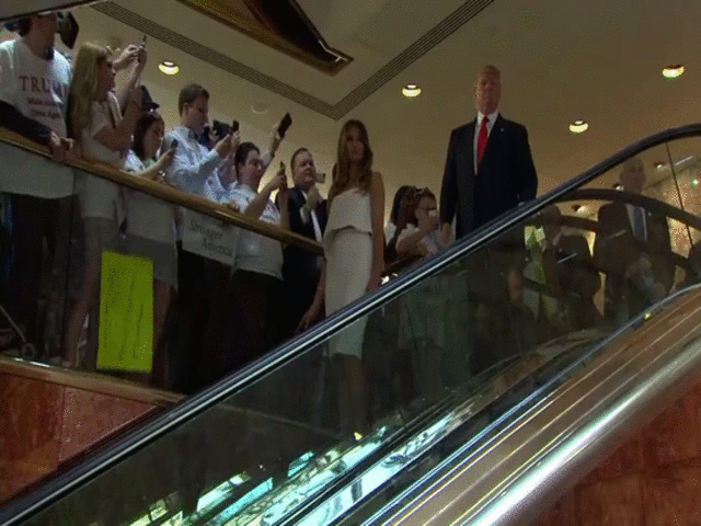 Video clip of Donal Trump riding down escalator