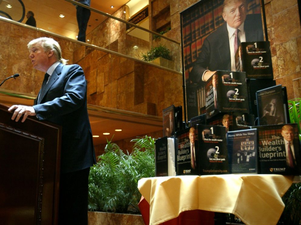 PHOTO: Real estate mogul and TV star Donald Trump speaks at a press conference in New York in which he announced the establishment of Trump University, May 23, 2005.