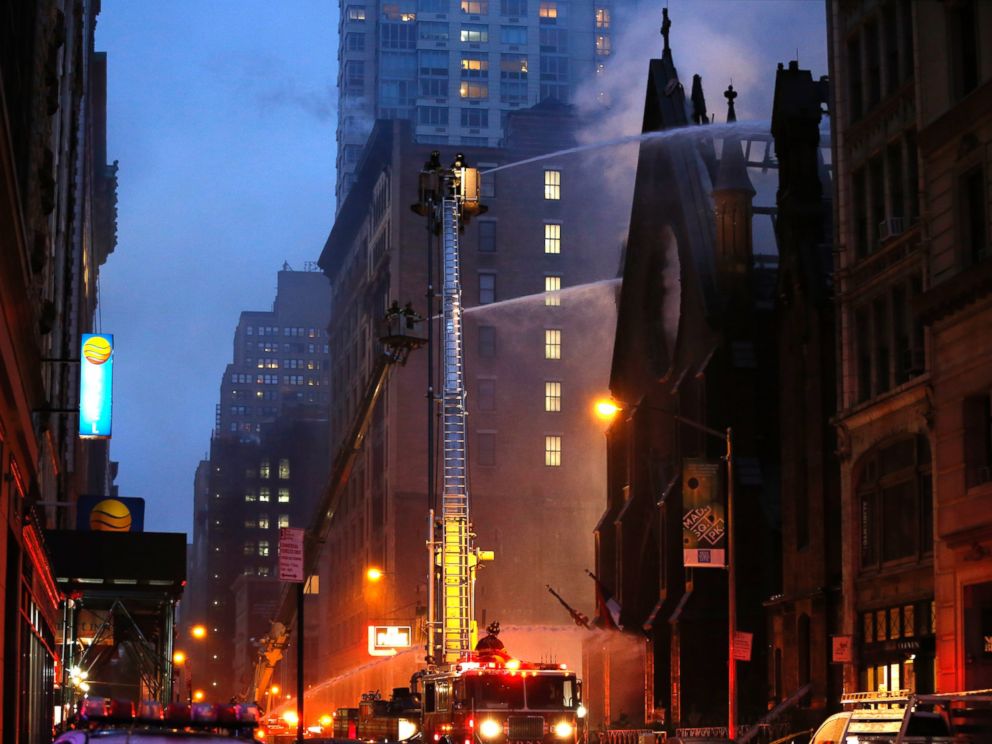 PHOTO: Firefighters battle a fire at the historic Serbian Orthodox Cathedral of St. Sava, May 1, 2016, in New York. The church that was constructed in the early 1850s and was designated a New York City landmark in 1968.