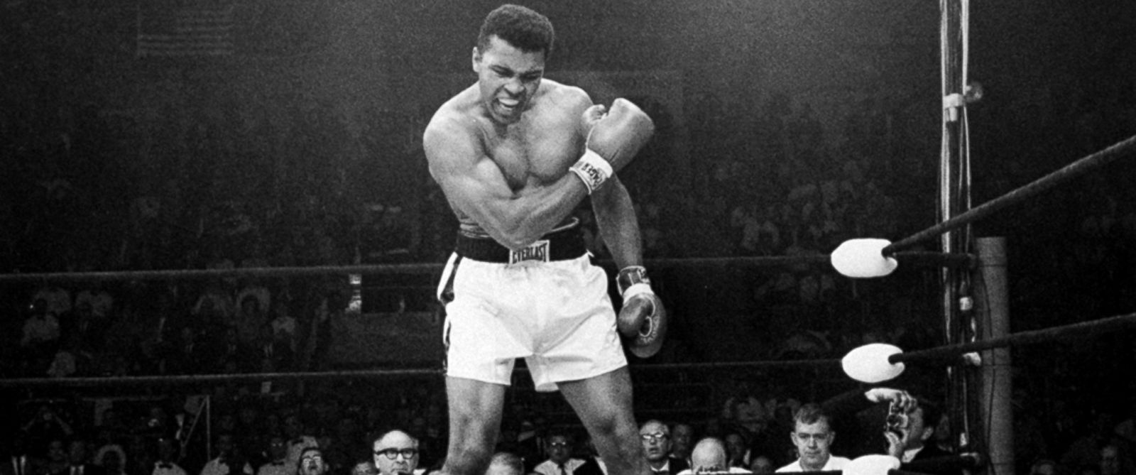 PHOTO: Heavyweight champion Muhammad Ali stands over fallen challenger Sonny Liston, May 25, 1965, in Lewiston, Maine.