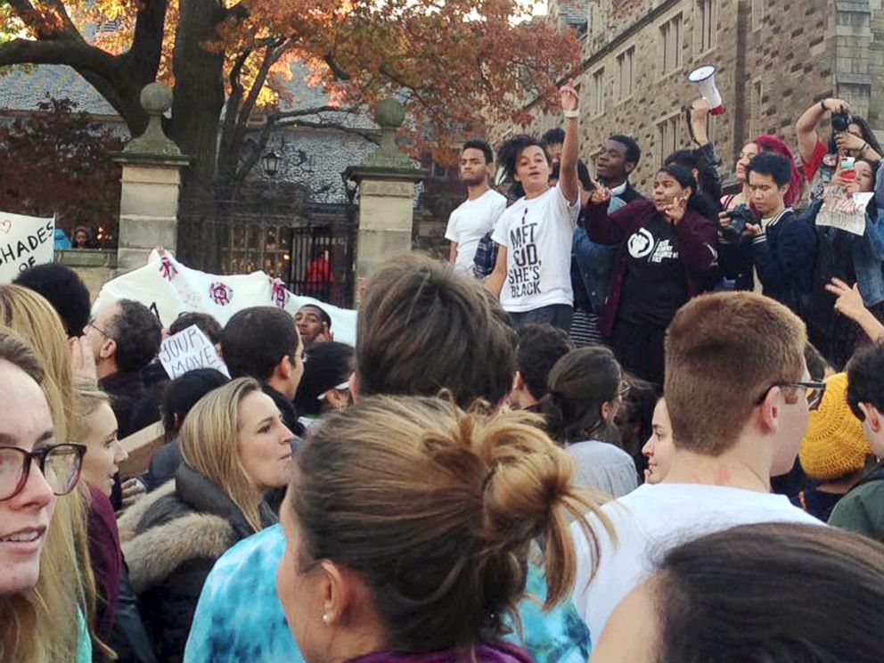 PHOTO:Yale University students and supporters participate in a march across campus to demonstrate against what they see as racial insensitivity at the Ivy League school, Nov. 9, 2015, in New Haven, Conn. 