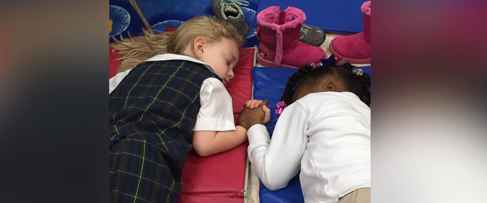 PHOTO: A teacher captured a tender moment in a photo taken during two kindergartners nap time at Presbyterian Day School in Clarksdale, Mississippi.