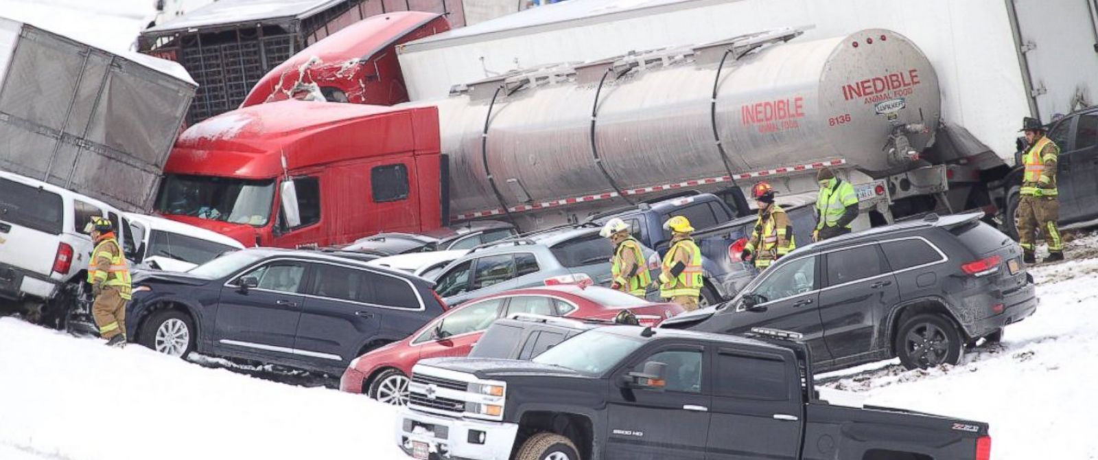PHOTO: PennLive.com posted this photo to Twitter on Feb. 13, 2016 showing more than a dozen vehicles involved in a multi-fatal crash on I-78 in Lebanon County.