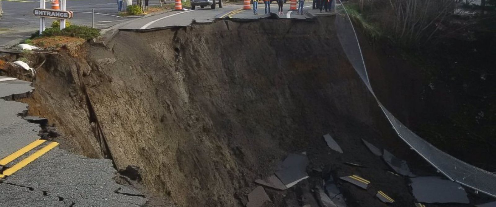 Oregon DOT posted this photo on their Twitter page with this caption: A south view of the #Harbor #sinkhole located west of U.S. 101. A detour goes into effect at 9 p.m. tonight, " Jan. 28, 2016.