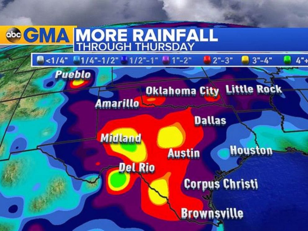 PHOTO:Over the next few days, southeastern Texas isnt expecting much heavy rainfall, which will mostly stay in central and western Texas. 