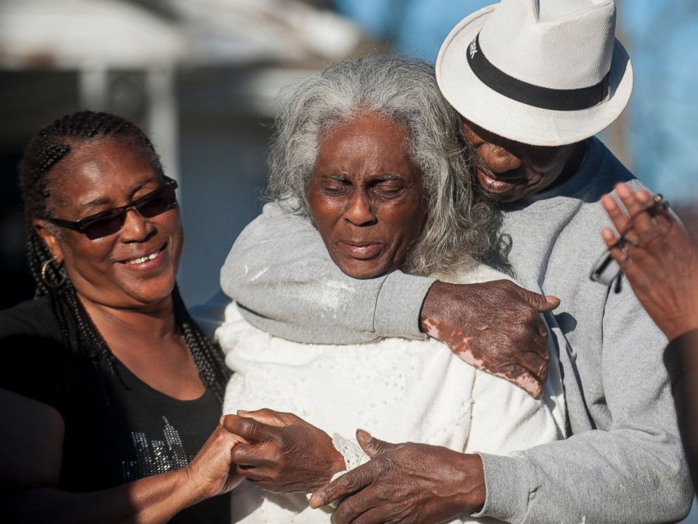 PHOTO: Nellie Ruth Gunn is comforted by supporters after Montgomery District Attorney Daryl Bailey announced on Wednesday, March 2, 2016, that Montgomery Police Officer Aaron Smith was arrested in connection to the shooting death of her son Greg Gunn.