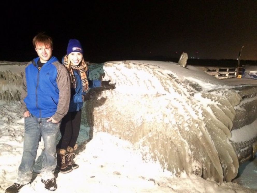 PHOTO: Justin Yelen, 24, found his car completely frozen from waters from Lake Erie in Hamburg, N.Y. Monday after he left it there overnight. 