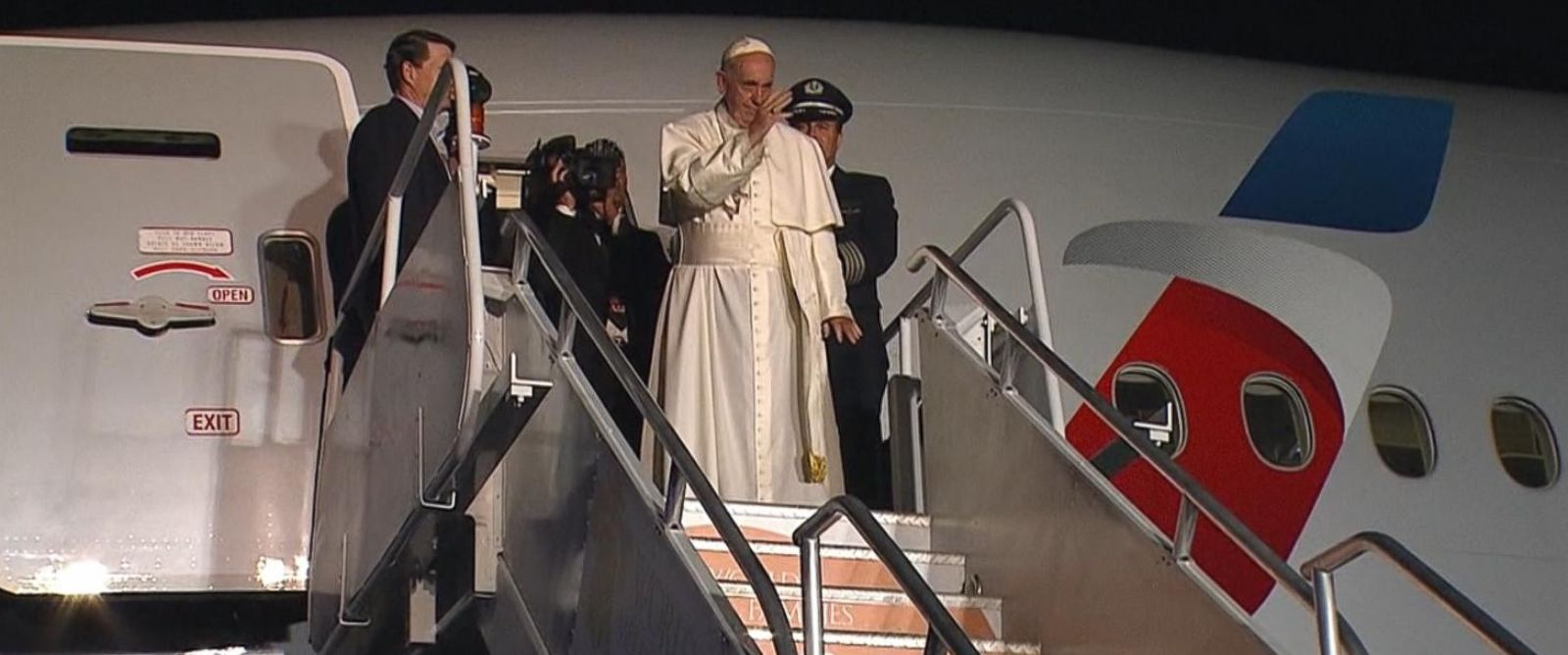 PHOTO: Pope Francis is pictured at the airport in Philadelphia, prior to his departure on Sept. 27, 2015. 