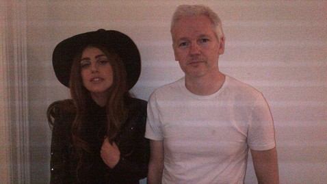 ht lady gaga julian assange lpl 121009 wblog Lady Gaga Dresses Like a Witch to Meet Julian Assange