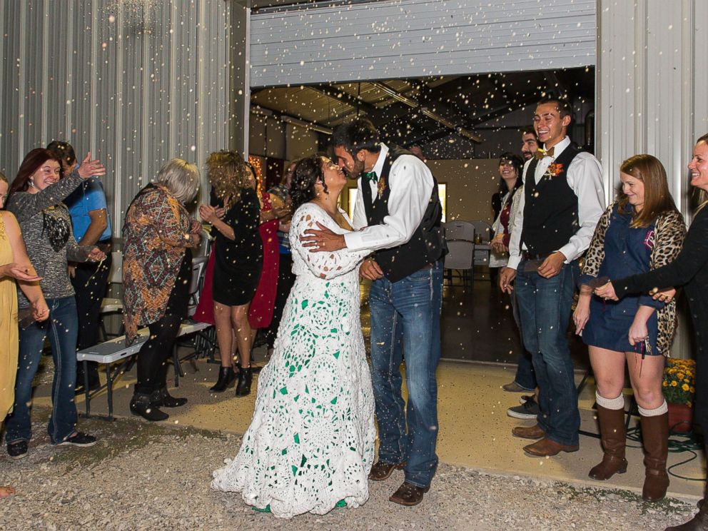 PHOTO: Abbey Ramirez-Bodley spent eight months and $70 crocheting her gorgeous wedding gown.