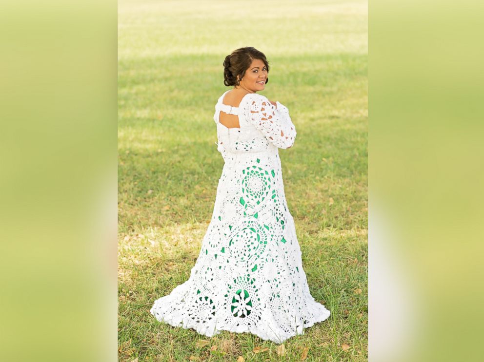 PHOTO: Abbey Ramirez-Bodley spent eight months and $70 crocheting her gorgeous wedding gown.